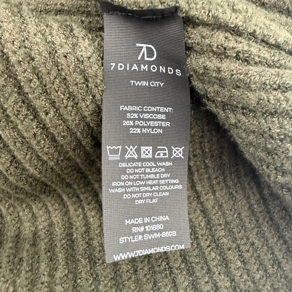 7 Diamonds Twin City Men Large Olive Green Ribbed Turtleneck Sweater SWM-8698